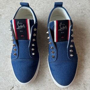 Christian Louboutin F.A.V Fique A Vontade Denim Spike Sneakers Shoes